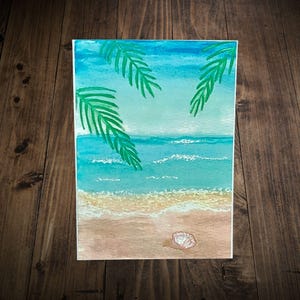 Conjunto de 10 cartões de felicitações de praia havaiana de verão feitos à mão, paisagem oceânica cênica, cartões internos em branco para qualquer ocasião