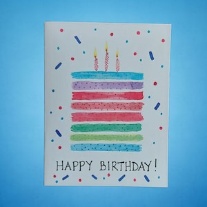 Regenbogen Geburtstagstorten-Grußkarte, Aquarell-Design, vorbeschriftet mit der Aufschrift "Happy Birthday!", 10 Stück handgefertigte Karten mit Umschlägen