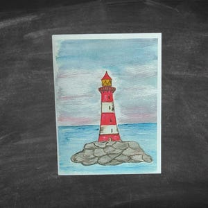 Handmade Watercolor Lighthouse Greeting Cards: Scenic Coastal Art, Set of 10