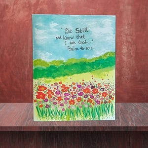 Cartões de felicitações com versículos bíblicos inspiradores, flores silvestres em aquarela feitas à mão e paisagens vibrantes, presente cristão para fé e encorajamento