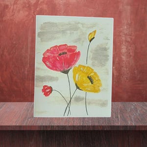 Red and Yellow Poppies Landscape Blank Inside Stationery Set | Scenic Watercolor Greeting Cards for Sending Letters, Gifts & Thank You notes