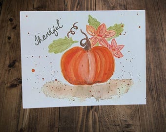 Handmade Autumn Thanksgiving Pumpkin Watercolor Card Set of 5: Vibrant Fall (Blank Inside) Greetings, Design #59