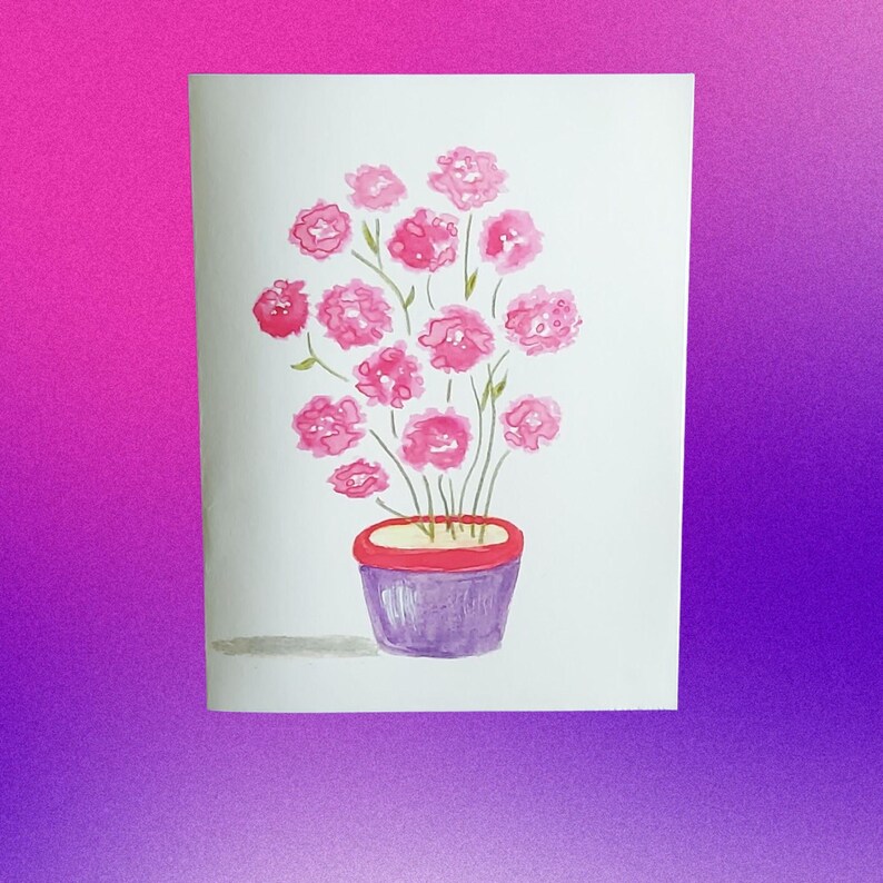 Handmade Watercolor Pink Floral Card Set of 10, Blank Inside, Design ...