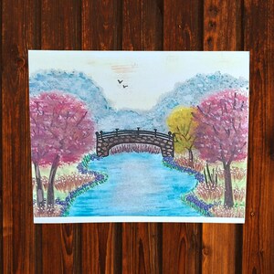 Set van 10 handgemaakte Spring Bridge-wenskaarten, schilderachtig lentelandschap, blanco natuurkaarten voor elke gelegenheid of persoonlijke berichten