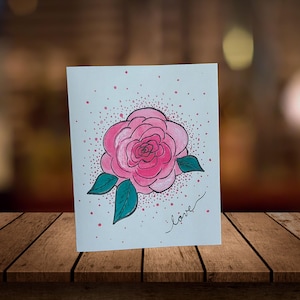 Handgemachte Grußkarte - Aquarell Rosendesign - Romantische Nachricht 'Love' - Innenseite leer für persönliche Notizen - 10er Set mit Umschlägen