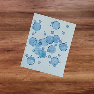 Carte de voeux bulles faite main, aquarelle bleue fantaisiste, intérieur vierge pour toutes les occasions, lot de 10 avec enveloppes