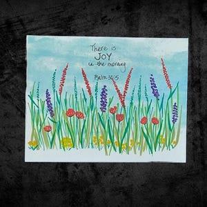Set di 10 biglietti d'auguri con versetti biblici ispiratori, dipinti a mano con fiori di campo e acquerelli, Salmo 30:5, regalo cristiano per la fede e l'incoraggiamento.