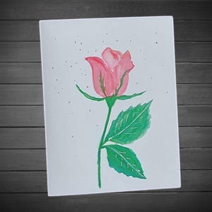 Tarjeta de felicitación elegante, hecha a mano, con un capullo de rosa rosa, diseño de rosa en acuarela, interior en blanco para notas personales, juego de 10 con sobres.