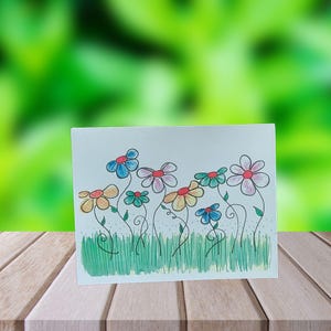 Tarjeta de felicitación de verano hecha a mano con flores coloridas, diseño floral de acuarela, interior en blanco para cualquier ocasión, juego de 10 con sobres.