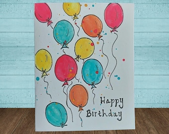 Watercolor Balloon Birthday Card Set of 10 with Envelopes: Handmade Celebratory Art, Design #108