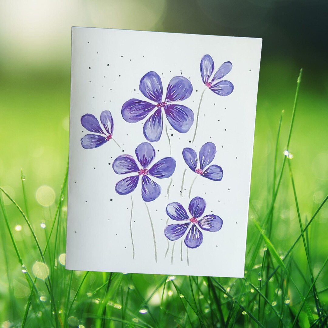 Handmade Watercolor Floral Card Set of 10 – Purple Wildflower Greeting ...