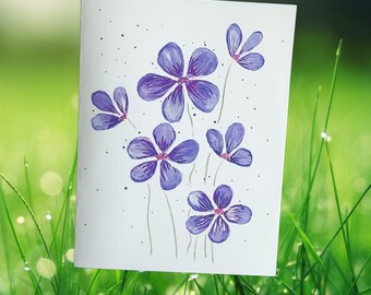 Handgemachtes Aquarell Blumenkarten Set von 10 - Lila Wildblumen Grußkarten, Design #67