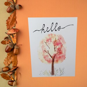 Juego de tarjetas en blanco con texto "Hola otoño" / Tarjetas de felicitación con acuarela (4 x 6) para enviar cartas, regalos y agradecimientos / Otoño / Amantes del otoño / 10 tarjetas