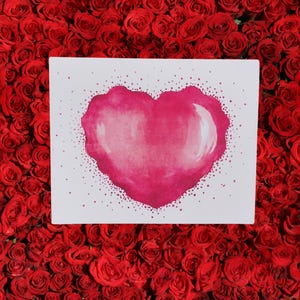 Carte de voeux coeur rouge faite main, aquarelle pour la Saint-Valentin, intérieur vierge pour messages personnels - Lot de 10 cartes avec enveloppes