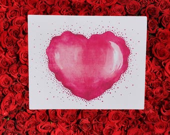 Juego de 10 tarjetas de felicitación con corazones rojos de acuarela hechas a mano con sobres, San Valentín, originales, interior en blanco, diseño n.° 94