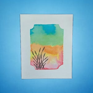 Conjunto de cartões comemorativos com arte de paisagem de pôr do sol, aquarela vibrante com design de verão, interior em branco para qualquer ocasião, conjunto de 10 cartões exclusivos feitos à mão