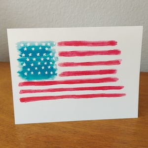Patriotic Watercolor American Flag Cards, Blank Set of 10, USA 4th of July, Independence Day, Veteran's Day, Handmade Art, Red White Blue
