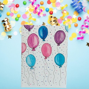 Carte de voeux de célébration avec ballons colorés, motif de fête aquarelle, intérieur vierge pour des messages amusants, lot de 10 cartes faites main avec enveloppes
