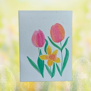 Juego de tarjetas de felicitación con tulipanes en acuarela, hechas a mano, con alegre diseño floral, regalo primaveral para amantes de la naturaleza, tarjetas para cualquier ocasión, interior en blanco.