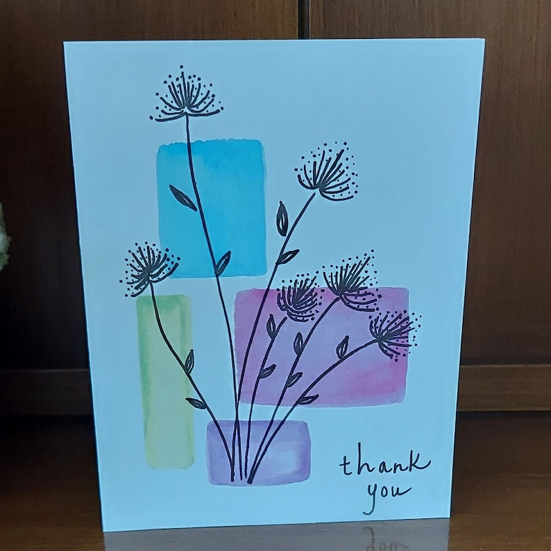 Watercolor Wildflower Set of 10 Thank You Cards: Modern Hand-drawn ...
