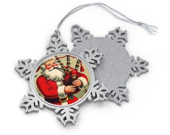 Bagpiping Santa Pewter Snowflake Ornament