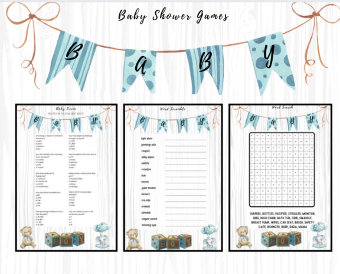 Baby Boy Shower Printables W Answer Keys / Baby Boy Shower Games ...