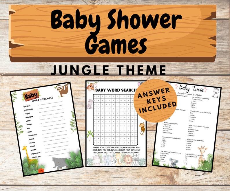 Jungle Theme Baby Shower Game Bundle W Answer Keys / Baby Shower