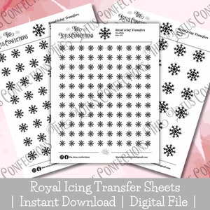 Snowflake Royal Icing Transfer Sheets, Christmas Royal Icing Template, Printable Royal Icing Transfers, Digital Download, 3 sizes
