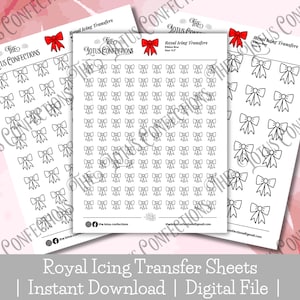 Ribbon Bow Royal Icing Transfer Sheets, Christmas Royal Icing Template, Printable Royal Icing Transfers, Digital Download, 3 sizes
