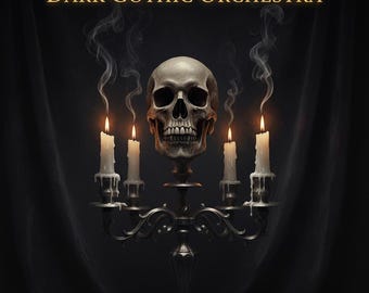 May include: A digital art image featuring a skull atop a candelabra with five lit candles. The words "Dark Gothic Orchestra" are at the top, and "2 HOURS 40 MIN" is at the bottom. Smoke rises from the candles.