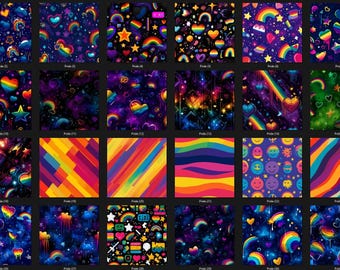 Patrones de tela digitales sin costuras / Diseños de sublimación de arcoíris, corazones y estrellas / Imágenes prediseñadas coloridas | Manualidades | Ropa