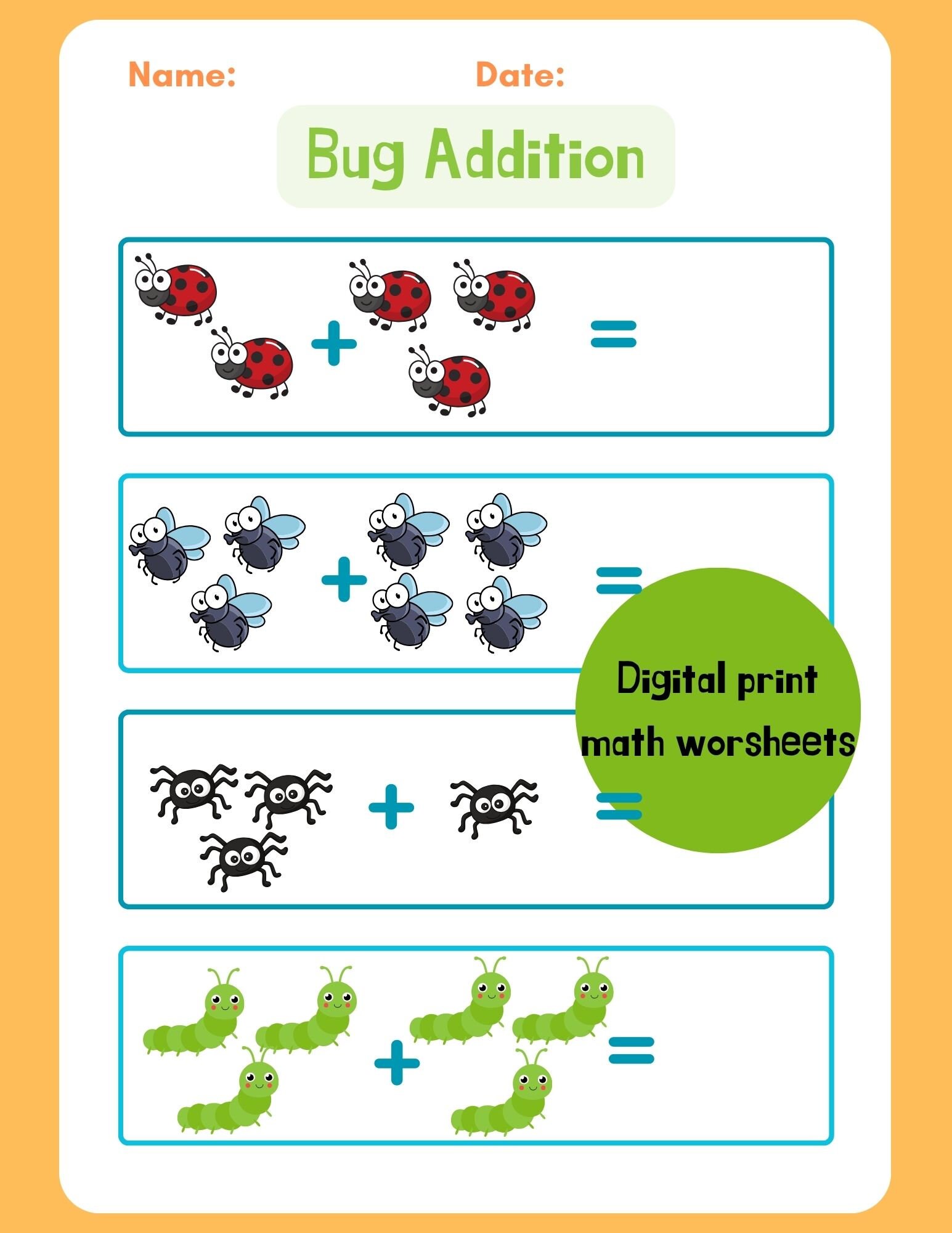 Math Addition practice worksheets for younger kids. Fun themed worksheets to make adding numbers more exciting.