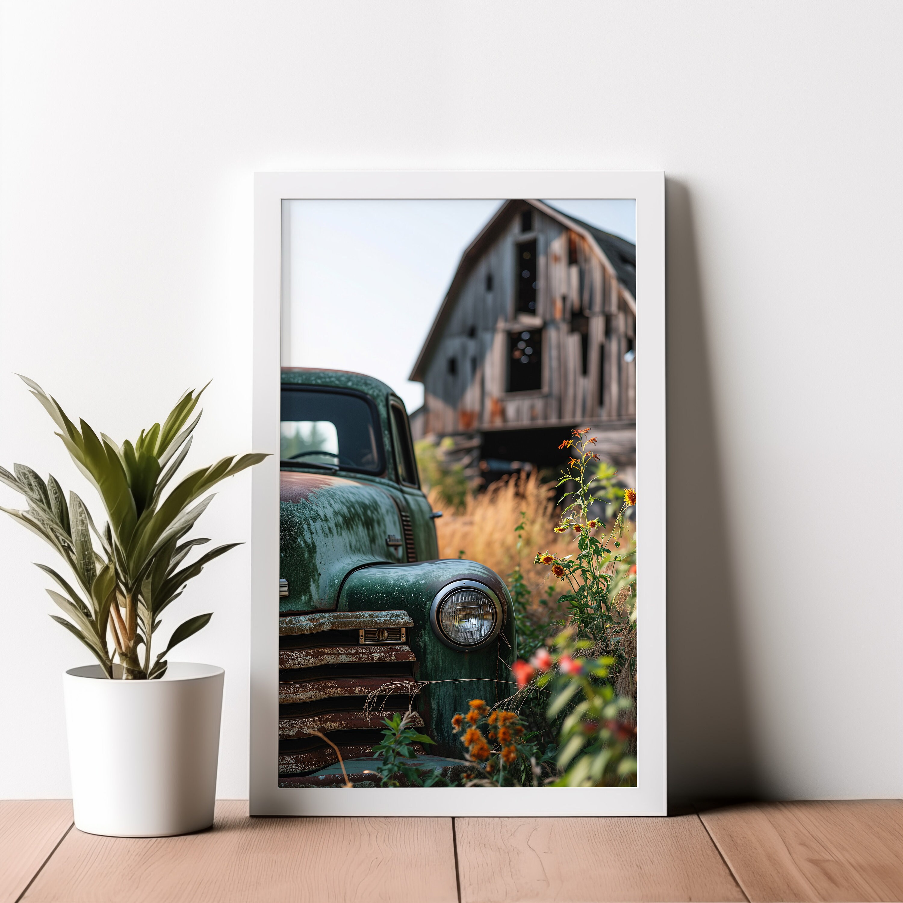 Vintage Pickup and Rustic Barn Printable Art, Barn Poster, DIY Digital ...