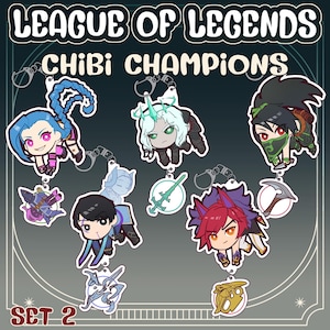 League of Legends | Chibi Champs Set 2 | Acrylic keychain Charm | Akali, Aphelios, Jinx, Sett, Viego