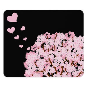 Home Office Decor Mousepad | Blossom Tree Hearts Computer Mat | Floral Design Office Desk Accessory |Non-Slip Gaming Pad