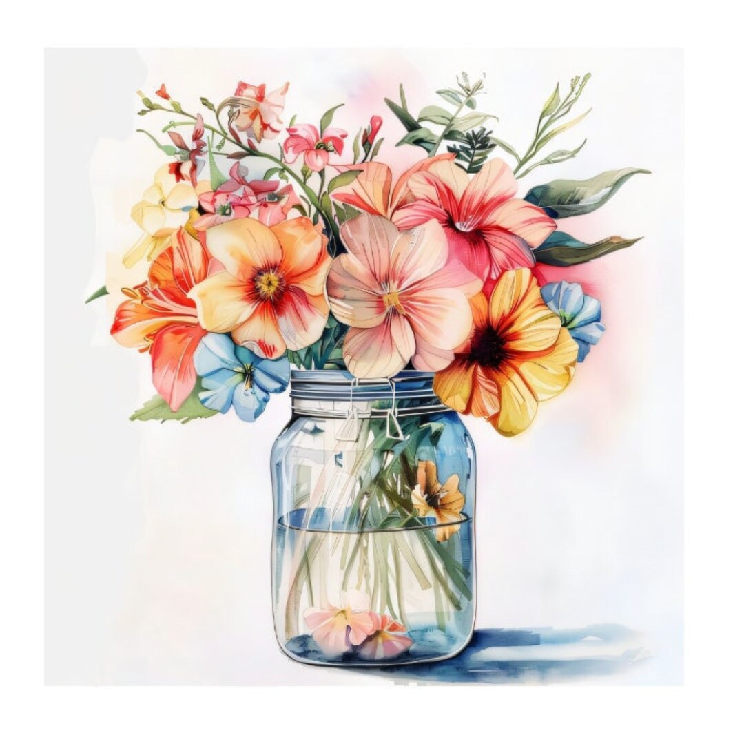 10 Flowers Jar Clipart High Quality , Printable Watercolor Clipart ...