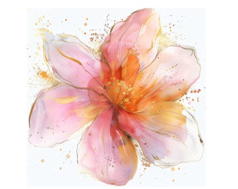 20 imagenes prediseñadas de flores abstractas, estampado de flores, flor de oro rosa, imágenes prediseñadas de acuareles imprimibles, PNG