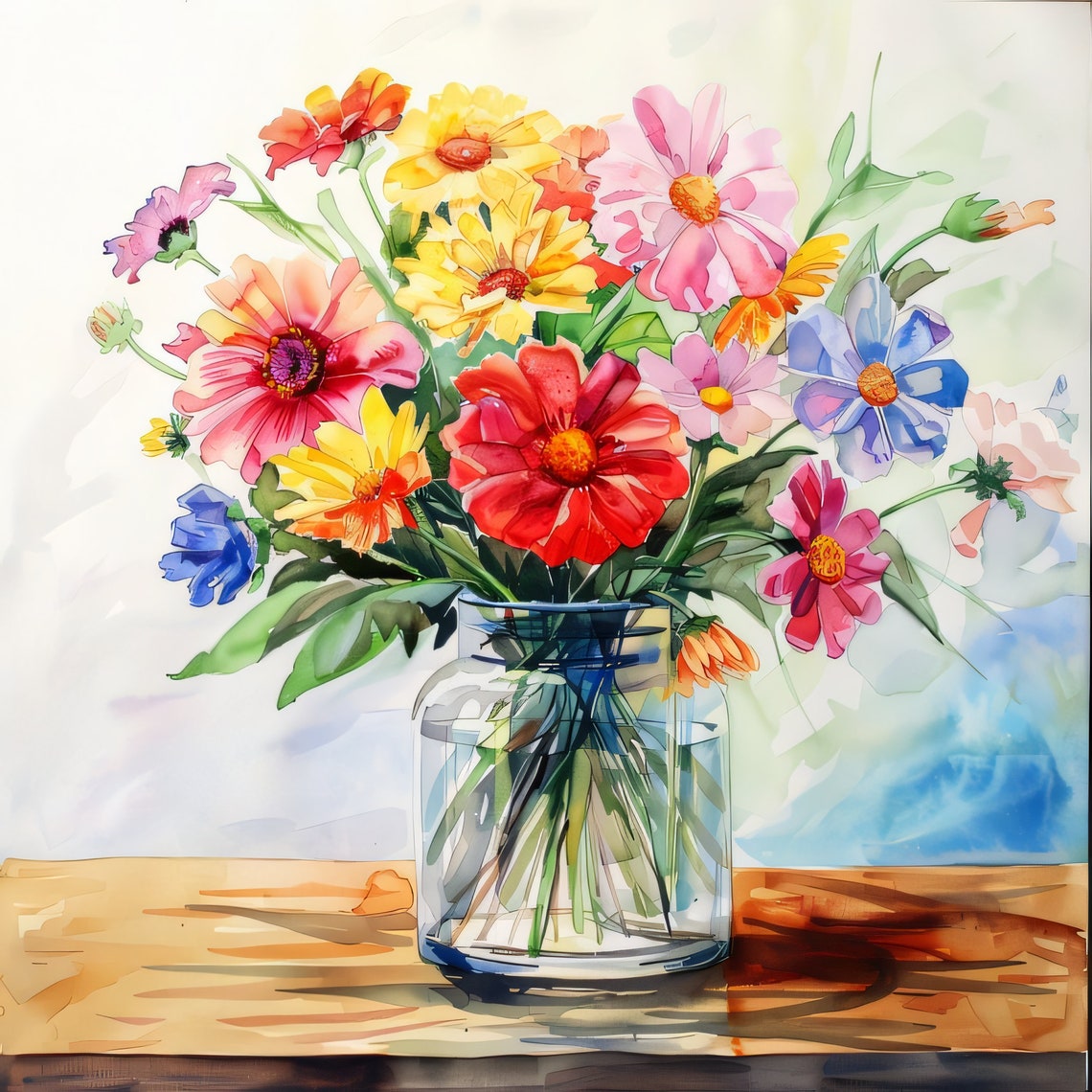 10 Flowers Jar Clipart High Quality , Printable Watercolor Clipart ...