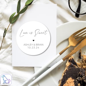 Love Is Sweet 2&quot; Wedding Sticker, Wedding Favor Sticker, Modern Clear Wedding Sticker, Personalized Wedding Sticker, Custom Wedding Sticker