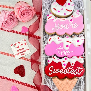 Valentine’s day Sugar cookies, Valentine Ice Cream Set, love cookies, decorated valentines, valentines heart cookies, valentines gift