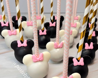 Minnie-Maus-Cake-Pops Minnie-Maus-Cake-Pops, Tischdesserts, Partygeschenke, Brezeln, Cake-Pops, Leckereien,