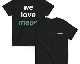 Camiseta negra "Nos encantan los mapas" de Pastmaps