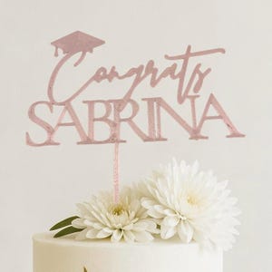 Personalized Graduation Cake Topper – Congrats Grad Name Toppers – Custom Plastic Cake Decor for Graduation Party Celebration