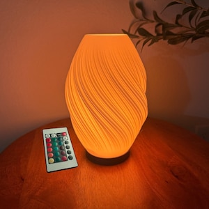 Cozy Modern Wave Lamp - 15-Color Dimmable LED Night Light - USB Powered Table Lamp with Switch and Remote Ambient Light - Home Decor Accent