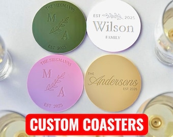 Custom Drink Coasters, Monogram Rustic Coasters, Wedding Favors, Wedding Coasters, Housewarming Gifts, Personalized Last Name Coasters