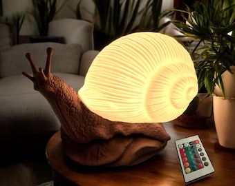 Glowing Snail Table Lamp - USB LED Lamp, 15 Colors, Dimmable with Switch - Warm White and Color Changing Night light for Kids and Adults
