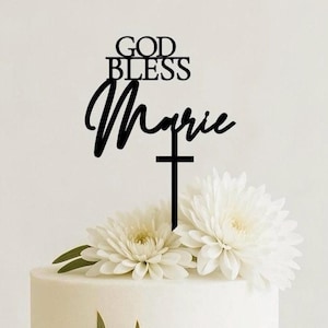 God Bless Cake Topper, Custom Baptism Cake Charm, Cross Cake Décor, Personalized  For Boys or Girls Topper, Cake Decoration