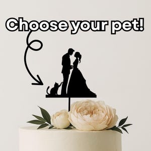 Personalized Wedding Cake Topper with Pets - Custom Dog and Cat Silhouettes - Bride and Groom Cake Decor with Pets