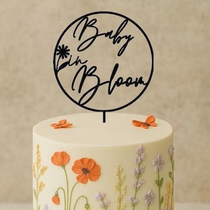 Baby in Bloom Shower Cake Topper - Floral Baby Shower Cake Decoration - Perfect for Gender Reveals, Baby Sprinkles - Baby Shower Sign