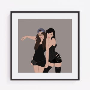 RETRATO DE DIBUJOS ANIMADOS PERSONALIZADO, retrato simple dibujado a mano, regalo personalizado, descarga digital personalizable, regalo de pareja para mejores amigos, regalo de retrato